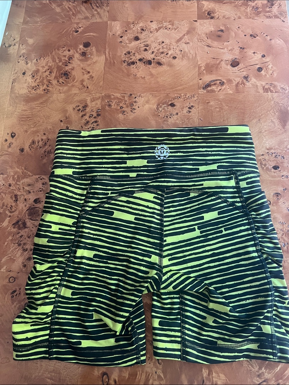 lululemon athletica Neon Green and Black Striped Bike Shorts